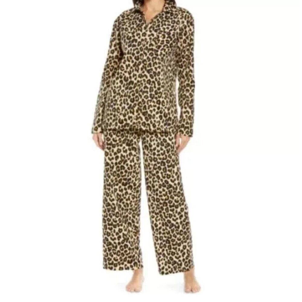 Nordstrom Flannel Patchwork Shore Leopard Print P… - image 1